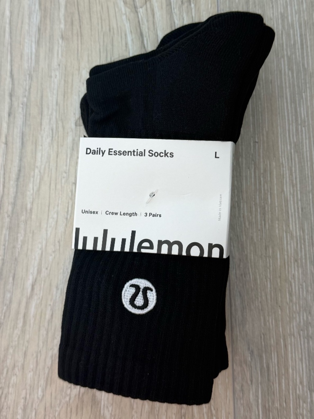 Lululemon Black Unisex Daily Essential Crew Socks 3 Pack Sz L NWT